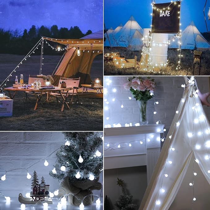 Minetom Globe String Lights, 66 Feet 200 Led Fairy Lights Plug in, 8 Modes - Image 6