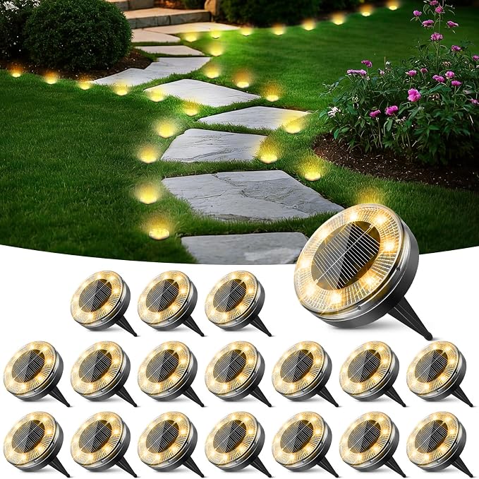Peasur Mini Solar Ground Lights, 18 Pack Flat Solar Disc Lights Outdoor by Peasur