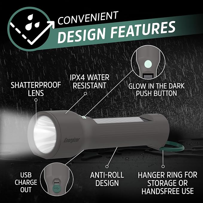 Energizer S-600 LED Flashlight Rechargeable Solar and AA Battery Power Options - Image 5