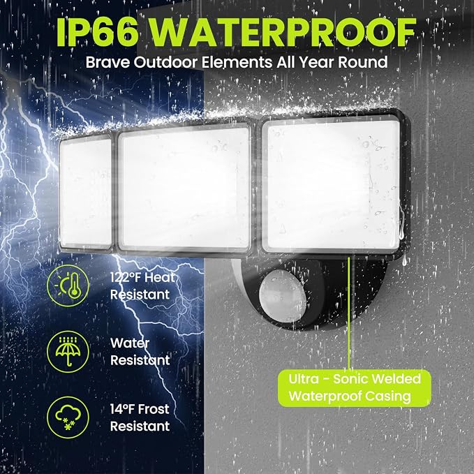7500LM LED Security Light Motion Sensor Outdoor Lights, Adjustable 3 Head - Image 3