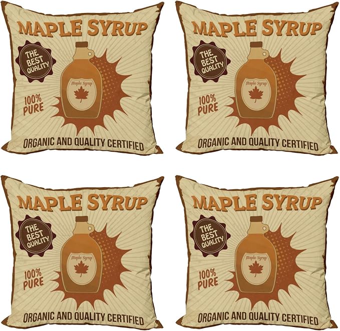 Ambesonne Retro Throw Pillow Cushion Case Pack of 4, Maple Syrup Ad by Ambesonne
