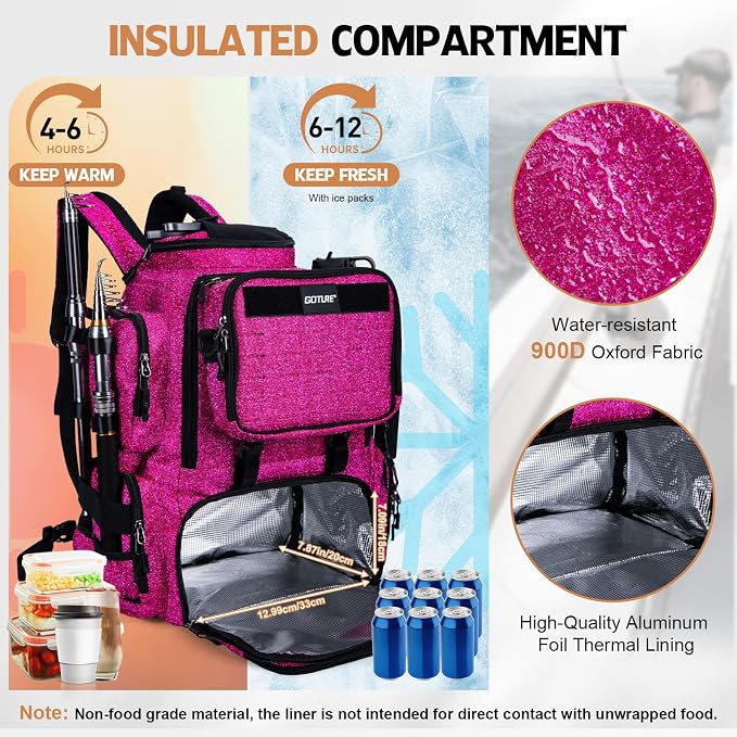 Goture Fishing Backpack, 58L 900D Water-Resistant Insulated Tackle Backpack - Image 4