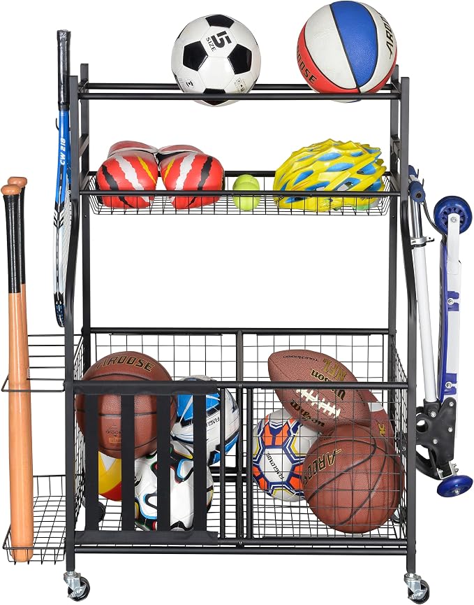 Snail Garage Sports Equipment Storage Organizer Sports Ball Storage Rolling Cart by SNAIL