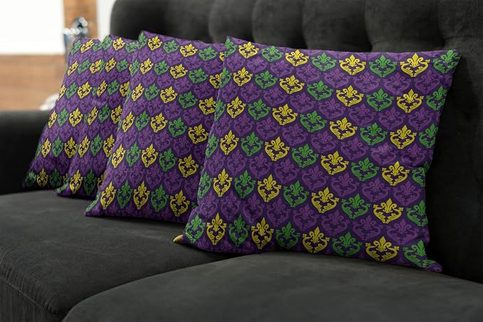 Ambesonne Mardi Gras Decorative Throw Pillow Case Pack of 4, Antique Old - Image 7