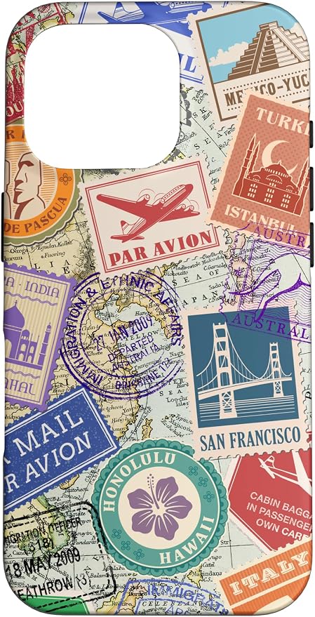 World Map Travel Passport Stamps Postage Stamp Case by Unknown