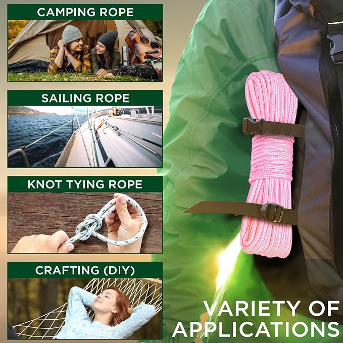 TECEUM Rope – 150 Feet x 1/4 Inch – Pink – Strong All-Purpose Utility Rope – - Image 5
