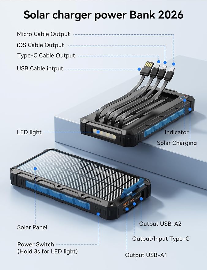 Solar-Charger-Power-Bank - 20000mah Solar Powered Battery Charger Cell Phone - Image 9