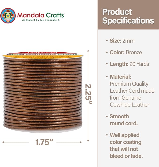 Mandala Crafts Round Genuine Bronze Leather Cord - Image 4