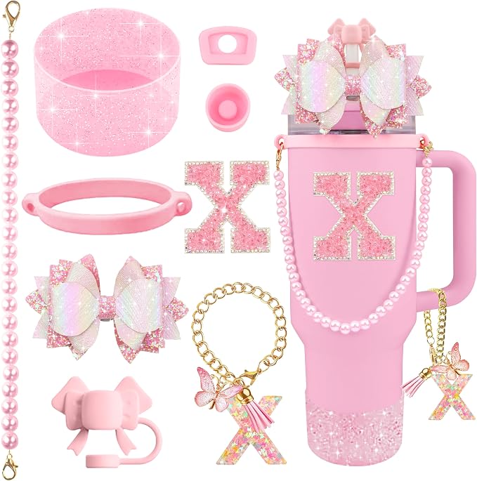 9PCS Pink for Stanley Cup Accessories Set Bling Initials Bow Charms for Stanley by Unknown