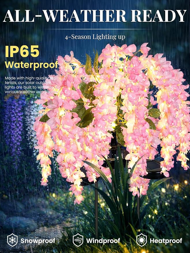 GIGALUMI Solar Lights Outdoor for Garden Decor, 2 Pack Solar Flower Lights - Image 3