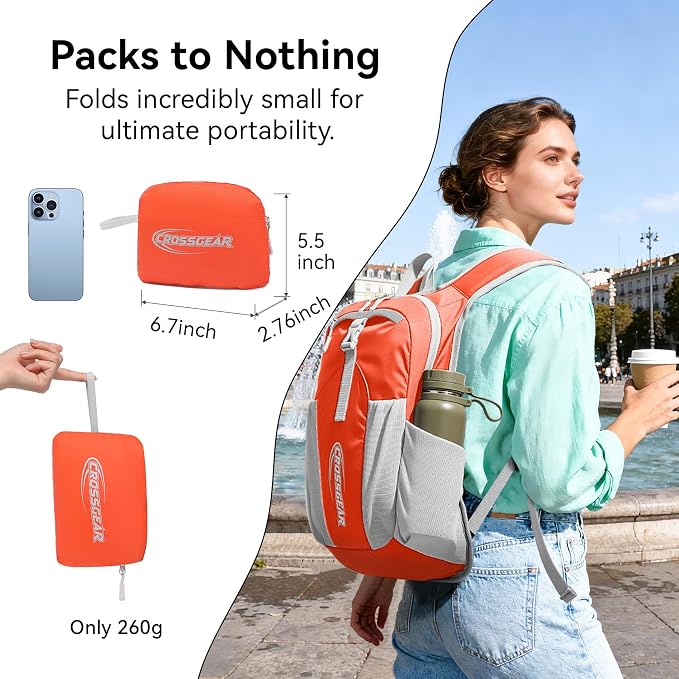 16L Small Hiking Backpack, CROSSGEAR Lightweight Waterproof Foldable Backpack - Image 8