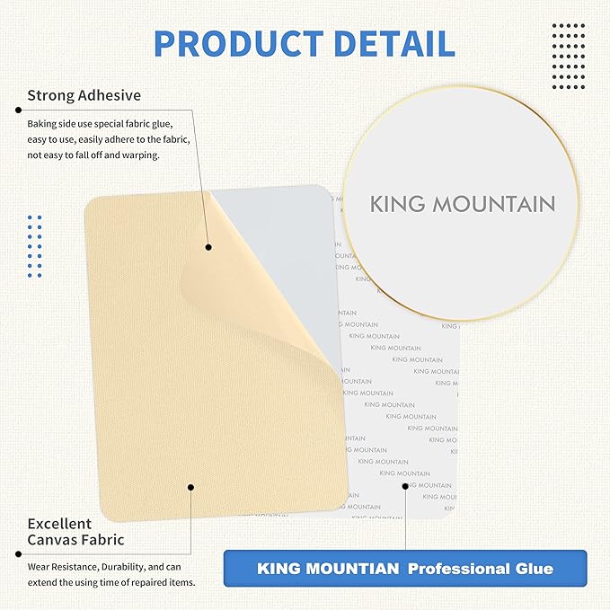 KING MOUNTAIN Canvas Repair Patch 9 x11 Inch 2 Pcs Self-Adhesive Waterproof - Image 3