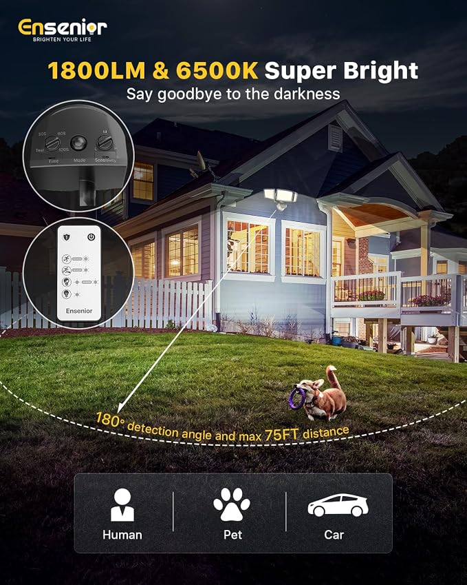 Ensenior Solar Security Lights, Wide Beam Flood Light 6500K Super Bright - Image 5