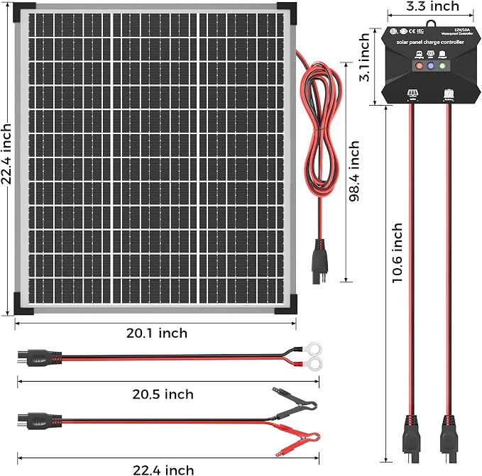Voltset 50W Solar Panel Kit, 12V Solar Battery Trickle Charger Maintainer + 10A - Image 6