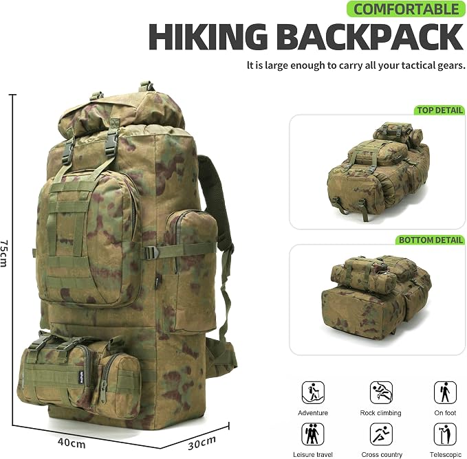 100L Camping Hiking Backpack, Molle military Tactical rucksack backpack - Image 5