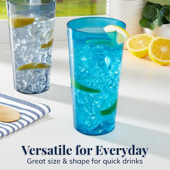 US Acrylic Café Plastic Reusable Tumblers 32-ounce Iced-Tea Cups, Coastal | - Image 5