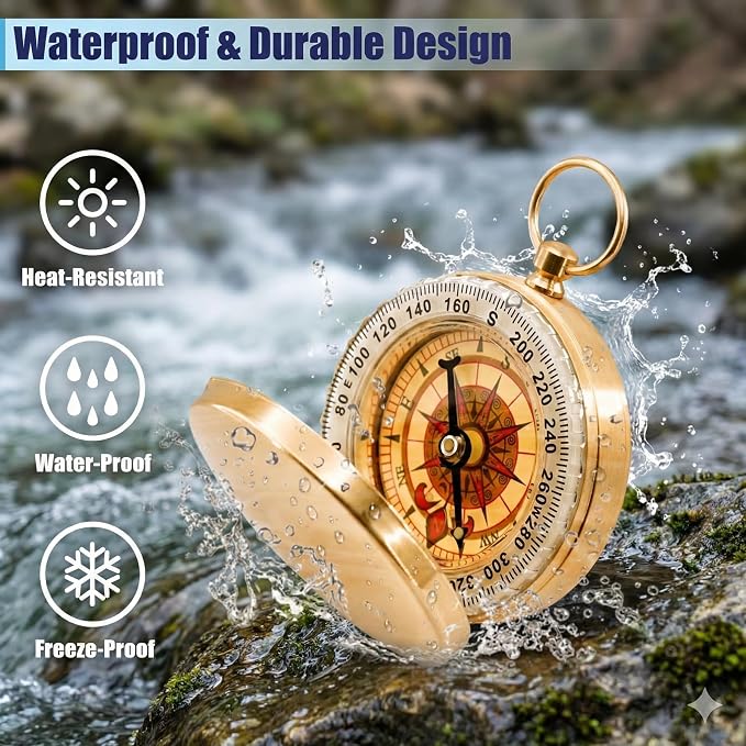 Brass Pocket Compass with Luminous Dial, Sports Waterproof Navigation Maganetic - Image 5