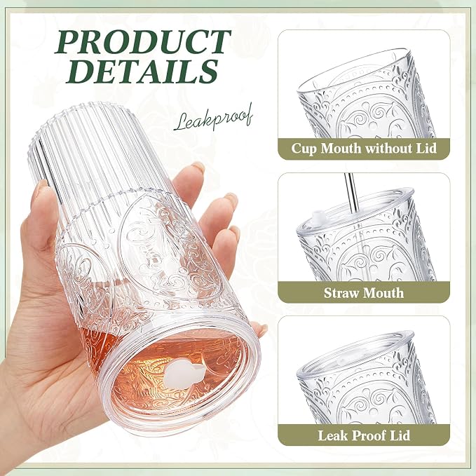 16 Set 20oz Vintage Plastic Tumbler - Image 3