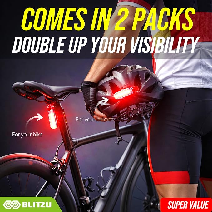 BLITZU USB-C Rechargeable Bike Tail Light 2 Pack, Bright Bicycle Rear Cycling - Image 2