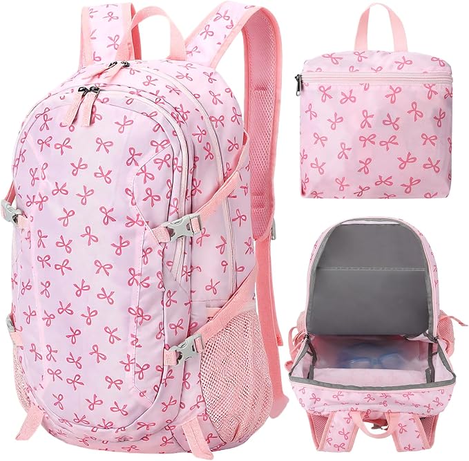 40l Foldable Pink Bow Backpack for Women Pink Waterproof Lightweight Packable by SilTriangle