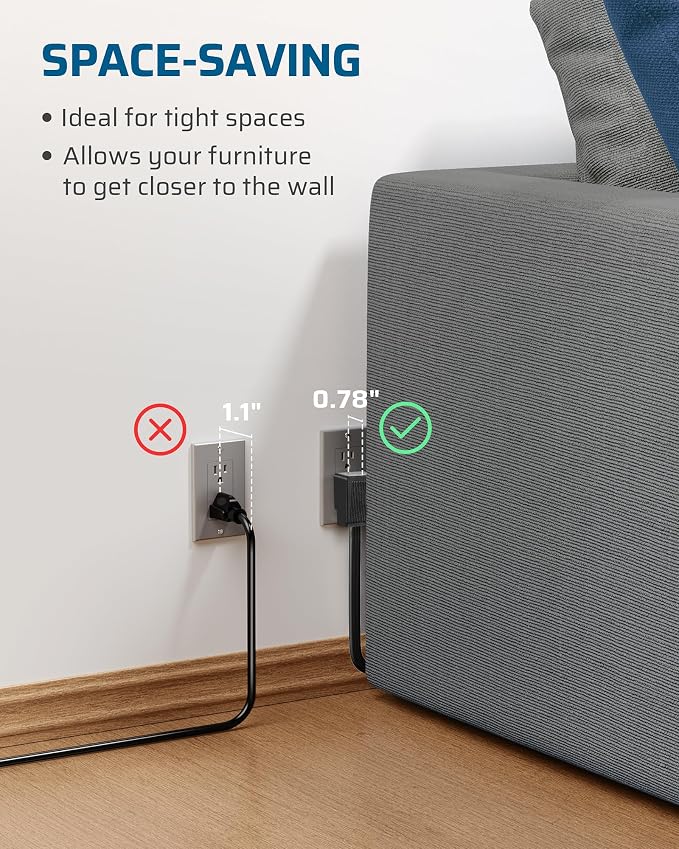 DEWENWILS 6FT Flat Plug Extension Cord 3 Prong Ultra Thin Power Strip, - Image 4