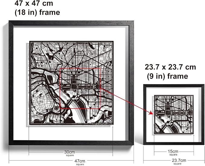 Washington D.C. Cut Map framed by O3 Design Studio, 18x18 inches, paper cutting - Image 3