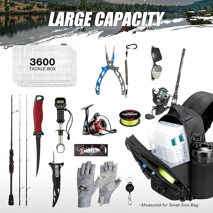 Piscifun Fishing Backpack with Rod Holder, Lightweight Sling Bag Storge Gear - Image 6