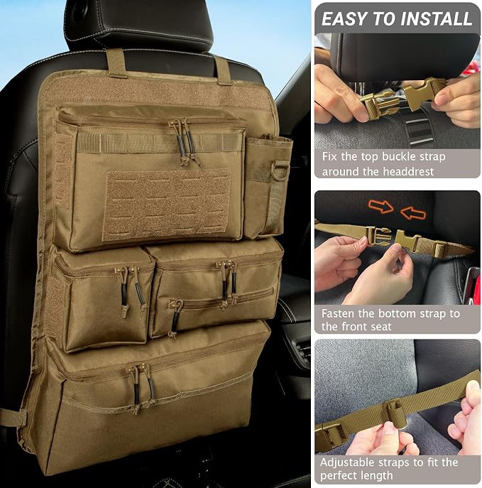 Tactical Seat Back Organizer Heavy Duty MOLLE Panel Organizer - Image 3