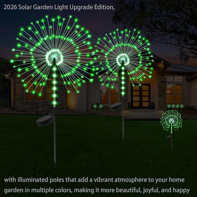 2 Pack 250LED Solar Garden Lights Outdoor, Dual Lighting Modes Firework Lights - Image 2