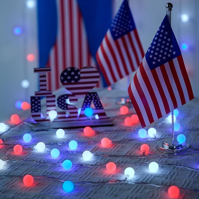 JMEXSUSS Red White and Blue Lights Battery Operated, 33ft 4th of July Lights - Image 5