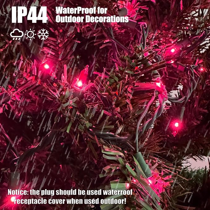 HISHINY Christmas Lights 100 Count Pink Christmas Tree String Lights - Image 3