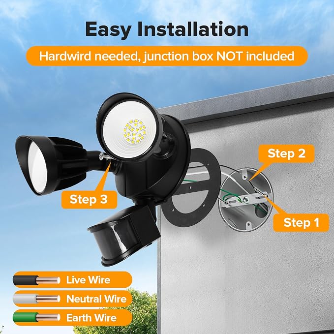 UME LED Security Light Motion Sensor Outdoor Lights, 27W 3000LM, IP65 Waterproof - Image 7
