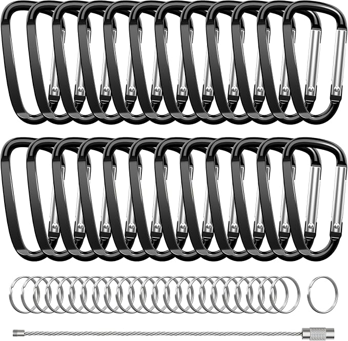 2.4" 24pcs Small Carabiner Clip Keychain, Aluminum D Ring Shape Clips by XIECHANEE