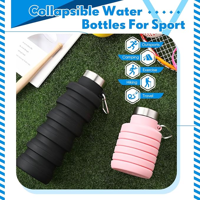 Baderke 2 Pcs Collapsible Water Bottles 17oz Silicone Travel Foldable Portable - Image 4