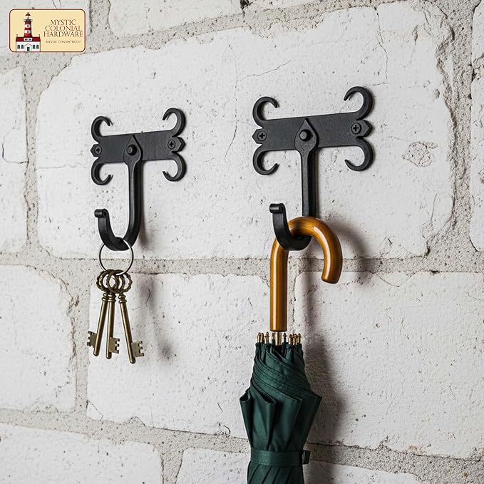 Mystic Colonial Rustic Cast Iron Wall Hooks, Heavy Duty Retro Utility Hooks - Image 7