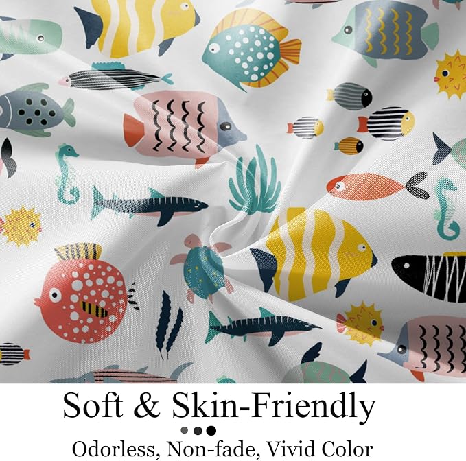 Kid Shower Curtain, Colorful Cartoon Tropical Fish Ocean Beach Theme Bath - Image 5