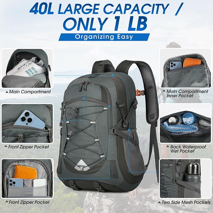 IGOLUMON Hiking Backpack 40L Packable Lightweight Camping Backpack Men Women - Image 5