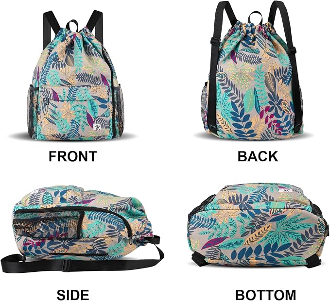 Drawstring Backpack with Mesh Pockets String Gym Bag Sackpack Sandproof Water - Image 6