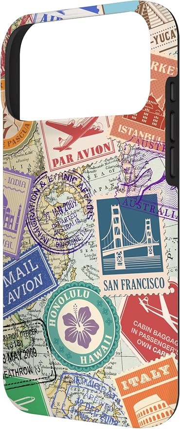 World Map Travel Passport Stamps Postage Stamp Case - Image 2