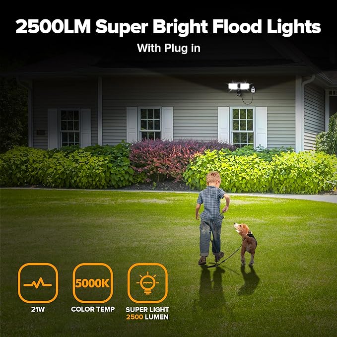 LUTEC 2 Pack 21W Black Plug in Motion Sensor Light Outdoor, Flood Lights - Image 2