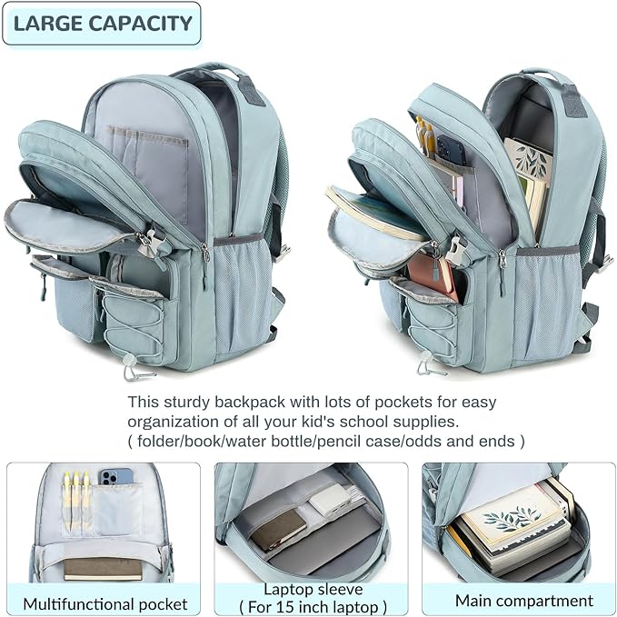 Lohol Multi-Pocket Backpack for School College Travel, Heavy Duty Big Bookbag - Image 4