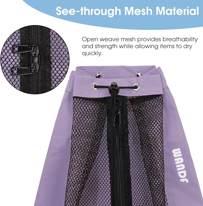 WANDF Swim Bag Mesh Drawstring Backpack Beach Backpack - Image 5