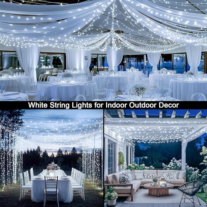JMEXSUSS 132 ft 400 LED White Christmas Lights Indoor Outdoor Waterproof - Image 2