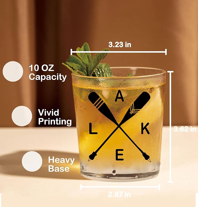 Nogrit Lake House Decor Whiskey Glasses 10 Oz, Beach Wine Old Fashioned Rocks - Image 3
