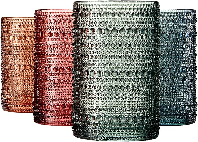 Khen Hobnail Beaded Highball Drinking Tumbler Glasses | Set of 4 | Color by Khen