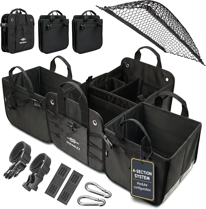 XL Modular Trunk Organizer System – 4 Section Extra Large Car Cargo Organizer by DURABLEZ