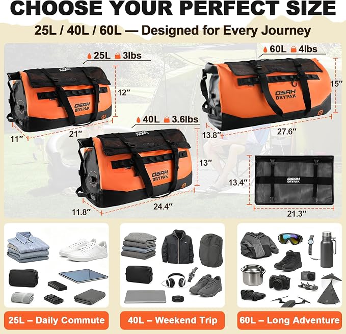 OSAH DRYPAK Waterproof Duffel Bag 25L/40L/60L – Heavy-Duty Motorcycle Tail Bag - Image 2