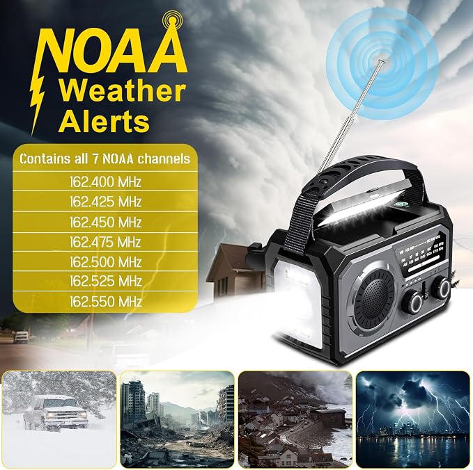 59200mWh Emergency Radio - 16000mAh Portable Solar Hand Crank NOAA/AM/FM - Image 3