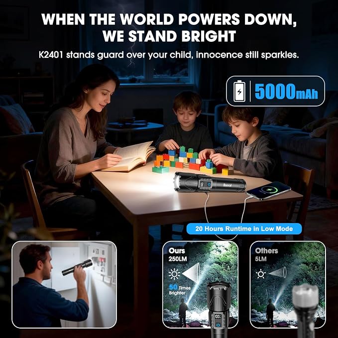 Banral Rechargeable Tactical Flashlights 2000 High Lumens - 5000mAh Super - Image 2