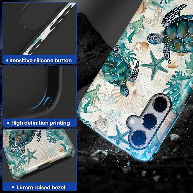 for Samsung Galaxy S25 Case, HL2 Ocean Sea Turtle Nautical Map Hybrid 2 Layer - Image 3